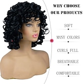 baratos Perucas de Qualidade Superior-perucas curtas encaracoladas para mulheres negras peruca preta macia grande encaracolada com franja cachos afro crespos resistentes ao calor peruca sintética de aparência natural para mulheres