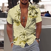 abordables Plantes tropicales-Homme Cocotier Plantes tropicales Chemise Chemise hawaïenne Chemise Aloha Manche Courte Chemise Col rabattu Mode Hawaïen Design Extérieur Plein Air Casual Jaune clair Blanche Jaune Print S M L
