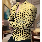 economico Geometrica-Per uomo Geometrica Geometria Camicia Camicia con bottoni Manica lunga Di tendenza Originale Informale Esterno Da mare Giornaliero Autunno inverno Colletto Stampa Bottone giù Bianco Giallo Rosa Rosso