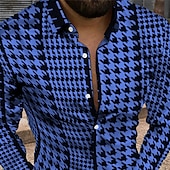 billiga Geometriska mönster-Herr Geometriska mönster Årgång Skjorta Knapp upp skjorta Långärmad Mode Designer Ledigt Dagligen Helgdag Helgen Vår &amp; sommar Nedvikt 3D Button-Down Svartvit Gul Svart / Purpur Rubinrött Marinblå