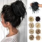 abordables Chignons-chignon ébouriffé chignon désordonné extensions de chignon avec élastique élastique queue de cheval chouchous pour femme (mélange brun blond clair)