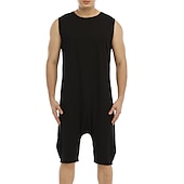 levne Pyžama-Pánské Společenské oblečení Pyžamo Onesie Čistá barva Módní Jednoduchý Pohodlné Domů Denní Polyester Prodyšné Tričkový Bez rukávů Kapsy Léto Červenočerná Černá