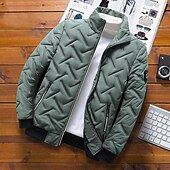 economico Piumini e parka da uomo-Per uomo Piumino Giacca bomber Giacca trapuntata Zip intera Informale Da tutti i giorni Standard Casual quotidiano Di moda Antivento Tenere al caldo Autunno Inverno Righe e Plaid Nero Verde chiaro