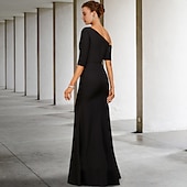 cheap Floor Length-A-Line Mother of the Bride Dress Wedding Guest Elegant Vintage One Shoulder Floor Length Charmeuse 3/4 Length Sleeve with Ruffles Side-Draped free custom size