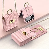 お買い得  サムスン用ケース-サムスン Galaxy Z Flip 4/3/2 バックカバー 防塵 取り外し可能なクロスボディストラップ付き ショックプルーフ ソリッドカラー TPU PUレザー（バッグのみ）