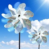 economico paletti decorativi da giardino-2 pezzi repellente per uccelli girandola per mulino a vento fai da te uccelli deterrente girandole d&#039;argento per la decorazione del giardino esterno del giardino