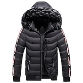 preiswerte Daunenjacken &amp; Parkas für Herren-Herren puffer jacket Steppjacke übergangsjacke Strickjacke Winterjacke Pelzkragen Zip Tasche Urlaub Ausgehen Casual Warm Draussen Bequem Winter Buchstabe Schwarz matt Schwarz Gelb Rote Pufferjacke