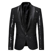 preiswerte Herren Klassische Blazer-Herren Abendkleidung Blazer Sakko Neujahr Zeremonie Abendgesellschaft Modisch Strassenmode Herbst Winter Pailletten Einfarbig Pailletten Tasche Atmungsaktiv Komfortabel Einreiher - 1 Knopf Blazer