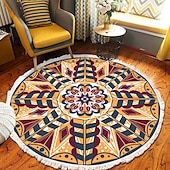 preiswerte Wohn- und Schlafzimmerteppiche-Runder Teppich mit Mandala-Quaste im Ethno-Stil, Wohnzimmer, Schlafzimmer, Couchtisch, Bodenmatte