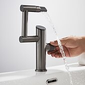 abordables Robinets de lavabo-Robinet de lavabo de salle de bain, robinet de lavabo multifonction à affichage numérique, robinet de bain rotatif à un trou en laiton (blanc/gris pistolet/noir)