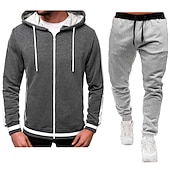 cheap Basic Tracksuits-Men's Tracksuit Sweatsuit Zip Hoodie Sweatshirt Hoodie Jacket Jogging Suits Red &amp; Black Black+Light Grey Dark Grey+Light Grey Red+Light Grey Red+Dark Grey Hooded Color Block Drawstring 2 Piece Sports