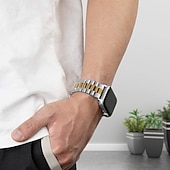 cheap Apple Watch Bands-Link Bracelet Compatible with Apple Watch band 38mm 40mm 41mm 42mm 44mm 45mm 49mm Men Two Tone Metal Clasp Stainless Steel Strap Replacement Wristband for iwatch Ultra 2 Series 9 8 7 SE 6 5 4 3 2 1
