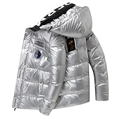 billiga Herrdunjackor och -parkas-Herr Vinterkappa Vinterjacka Pufferjacka Quiltad jacka Ficka Kontor &amp; Karriär Datum Ledigt / vardag Håller värmen Utomhus Fritid Vinter Tryckt Silver Svart Pufferjacka