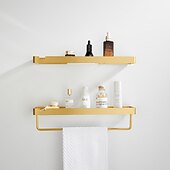 cheap Towel Bars-Bathroom Shelves Wall Mounted Golden Storage Organizer Rack Bathroom Kitchen Bathroom Hardware Pendant Bathroom Shelf Space Aluminum Acrylic Shower Rack Corner Shelf Square Bath Shower Shelf(Golden,Black)