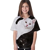 economico Animali 3D della Ragazza-Bambino Da ragazza maglietta Animali Informale Manica corta Girocollo stile sveglio 7-13 anni Estate Nero Bianco Blu marino