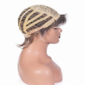 economico parrucca più vecchia-parrucche corte bionde pixie cut per donne bianche parrucche sintetiche bionde ombre marrone scuro parrucca dall&#039;aspetto naturale