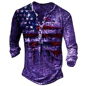 billiga Vintage &amp;amp; Retro-Herr T-shirt Henleytröja T-shirts Vintage Retro Grundläggande Skjorta Grafisk Amerikanska flaggan Långärmad Skjorta Svart Gul Rubinrött Gata Ledigt Dagligen Henley Vår &amp; Höst Kläder Plusstorlekar S M