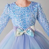halpa Mekot kukakkoristeilla-Lapset Tyttöjen Kukkatyttömekko Juhlamekko Yhtenäinen väri Kukka Pitkähihainen Suoritus Häät Juhla Paljetti Solmio solmu Tyylikäs Prinsessa Polyesteri Maxi Tyllimekko Kukkatytön mekko Kevät Syksy