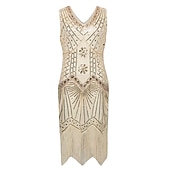economico Abiti degli anni '20-Anni Ruggenti Anni 1920 Midi Vestito Abito Flapper Abito da Ballo Taglie Forti Normale Senza maniche Il grande Gatsby Charleston Invitato al matrimonio Paillettes Scollo a V Costume Per donna