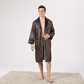 economico Vestaglie-Per uomo Plus Size Accappatoio Abito di seta Accappatoi Kimono di seta 2 pezzi Onde Semplice Comoda Interni Giornaliero Seta sintetica Poliestere Regalo Bavero Manica lunga Top dell&#039;accappatoio