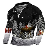 billige Julesceneantrekk-jul menns julescene 3d glidelås polo golftre julenissen grafiske trykk turndown hvit rosa blå lilla grønn 3d-utskrift gate langermet glidelåstrykk klær klær motedesigner