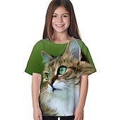 economico Animali 3D della Ragazza-Bambino Da ragazza maglietta Animali Informale Manica corta Girocollo stile sveglio 7-13 anni Estate Nero Bianco Blu marino