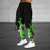 levne Tepláky-Pánské Tepláky Běžec Kalhoty Šňůrky Elastický pas 3D tisk Grafické tisky Plamen Pohodlné Outdoorové sporty Ležérní Denní Směs bavlny Froté Šik ven Designové Vodní modrá Oranžová Lehce elastické