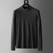 cheap Basic T shirts-Men&#039;s Turtleneck shirt Long Sleeve Shirt Long Sleeve Crew Neck Spring &amp;  Fall Plain Fashion Casual Comfortable Street Holiday Going out Black White Blue Top Tee for Men