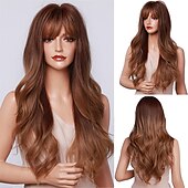 economico Parrucche trendy sintetiche-parrucche bionde ombre marroni 24 parrucche sintetiche lunghe con parrucche per capelli permanenti termiche naturali ad alta densità per le donne