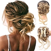 economico Chignon-chignon disordinato ricci ondulati scrunchies per capelli sintetici estensione posticci per donne parrucca chignon artiglio in chignon estensioni dei capelli chignon disordinati (12h24 # marrone