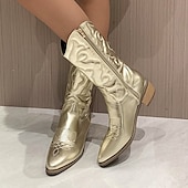 levne Cowboy &amp; Western Boots-dámské stylové bílé kovbojské boty do půli lýtek s vyšívanými detaily pro neformální a westernové outfity