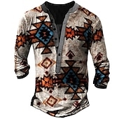 Χαμηλού Κόστους Ethnic Style-Ανδρικά Μπλουζάκι Πουκάμισο Henley Γραφική Γεωμετρία Χένλι Λευκό Θαλασσί Καμηλό Καφέ 3D εκτύπωση Δρόμος Causal Μακρυμάνικο Κουμπί-Κάτω Στάμπα Ρούχα Στυλάτο Βίντατζ Βασικό Κλασσικό