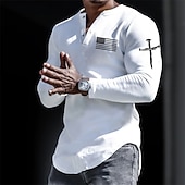 billiga Religiös-Herr Henleytröja Cool skjorta Långärmad tröja Långärmad Henley Vår &amp; Höst Grafiska tryck Landsflagga Designer Ledigt Bekväm Mönster Button-Down Gata Sport Helgdag Vit Mörkgrå Topp t-shirt för män