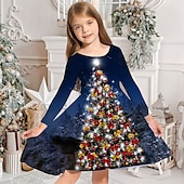 abordables Vestidos de Navidad para niños-Niños Chica Vestido de Navidad Vestido Vestido de copo de nieve Animal Cada Copo Manga Larga Casual Cuello redondo Adorable Diario Poliéster Sobre la rodilla Vestido informal Vestido de Columpio