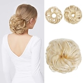 abordables Chignons-2pcs chignon désordonné chignon bouclé ondulé extensions de queue de cheval postiches cheveux chouchous wraps chignon pour femmes filles (plus chignon limité avec une longueur de cheveux plus longue