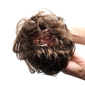 economico Chignon-chignon disordinato capelli umani scrunchie istantaneo up-do ciambella chignon ricci ondulati posticci per le donne (#8 marrone/marrone chiaro)