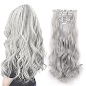 baratos Clip nas extensões-grampo em extensões de cabelo apliques de cabelo de 22 polegadas 7 peças/conjunto grampo em extensão de cabelo fibra sintética resistente ao calor para mulheres de uso diário fazer extensões de cabelo