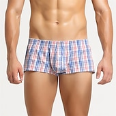 economico Boxer da uomo-Per uomo 1 confezione Biancheria intima Mutandine di base Boxer Slip Cotone Elastene Antiparassitario A prova di perdita A quadri Vita normale Giallo Blu