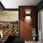 abordables appliques murales extérieures-led applique murale extérieure / intérieure 6w haut / bas éclairage intérieur double tête incurvée étanche ip65 applique murale lampe de chambre moderne lumière blanche chaude ac85-265v