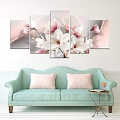 cheap Botanical/Floral Prints-5 Panels Wall Art Canvas Prints Painting Artwork Picture Lily Floral Plant Home Decoration Décor Rolled Canvas No Frame Unframed Unstretched