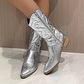 levne Cowboy &amp; Western Boots-dámské stylové bílé kovbojské boty do půli lýtek s vyšívanými detaily pro neformální a westernové outfity