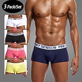preiswerte Boxershorts für Herren-Herren 3 Pack Unterwäsche Unterwäsche Boxer Slip Polyester-Baumwoll-Gemische Waschbar Komfortabel Buchstabe Tiefe Hüfthöhe Schwarz Weiß