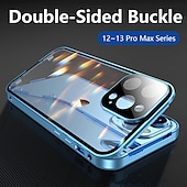 baratos Capas para iPhone-Capa para iPhone com Bumper de Metal de Vidro Temperado Duplo Lado Magnético – Capa Flip Clara para iPhone 16/15/14/13/12 Pro Max