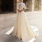 voordelige Bruiloftsomslagen-Sjaal  Wrap Sjaals Vrouwen Wrap Bruid&#039;s Wraps Pure Elegante Halve Mouw Satijnen Bruiloft Wraps Met Pure Kleur Voor Bruiloft Alle Seizoenen jurk om indruk te maken