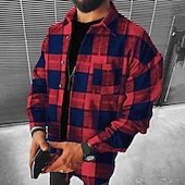 economico camicie di flanella-Per uomo Camicia di flanella Giacca camicia Sopracamicia Tartan Natale Streetwear Nero Rosso Blu marino Verde Manica Lunga Collo ripiegato Autunno &amp; Inverno Abbigliamento
