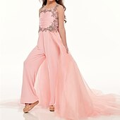 economico Abiti da damigella-Tute strascico  strascico Abito da damigella d&#039;onore Paglietta  Performance Elsa di Frozen Abito carino da ballo in chiffon con perline Fit Frozen 3-16 anni abito da far colpo