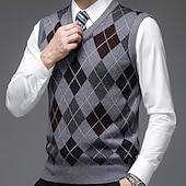 voordelige pullover voor heren-Voor heren Trui Trui vest Herenkleding Truien Stoppen Geribd breien Gebreid Kleurenblok V-hals Modern eigentijds Vrije tijd Werk Alledaagse kleding Kleding Mouwloos Winter Lente &amp; Herfst Kameel Wijn