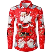 abordables Tenue de Père Noël-chemises imprimées père noël pour hommes chemises père noël imprimés graphiques rabattu blanc / noir vert vert clair noir / rouge rouge impression 3D rue manches longues boutonnée vêtements imprimés