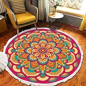 preiswerte Wohn- und Schlafzimmerteppiche-Runder Teppich mit Mandala-Quaste im Ethno-Stil, Wohnzimmer, Schlafzimmer, Couchtisch, Bodenmatte