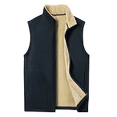 levne Gilety-Pánské Fleecová vesta Teddy Coat Kamizelka Polární flís Vesta Venkovní Jdeme ven Šik ven Na běžné nošení Podzim Zima Kapsy Kostka Polyester Větruvzdorné Zahřívací Pevná barva Zip Stojáček Běžný Čern